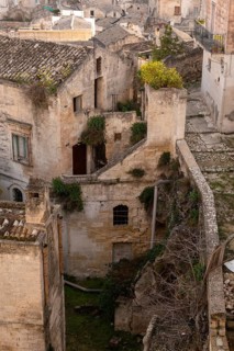 Abandoned ruins of residential cave houses in downtown Matera, Southern Italy