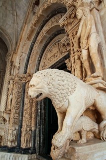 Iconic Radovan's portal of the cathedral in Trogir, Croatia, Europe