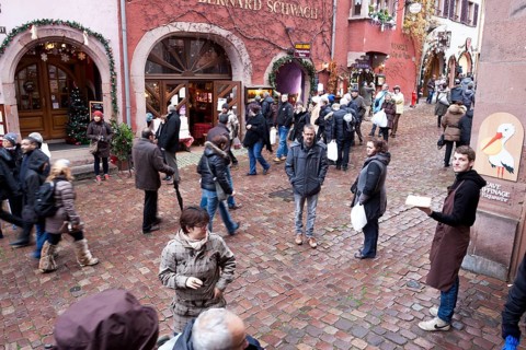 Travelers and merchants. Riquewihr, Alsace. France