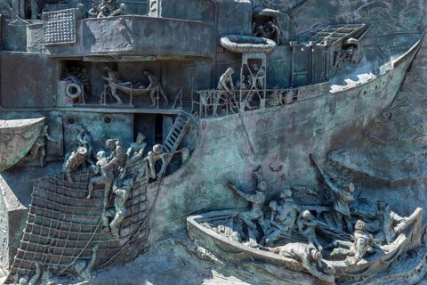 CHATHAM, KENT, UK, AUGUST 9. Partial view of the National Destroyer memorial sculpted by Kenneth