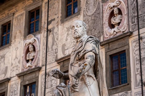 Rich ornate facade of the Palazzo della Carovana in the center of Pisa, Italy, Europe
