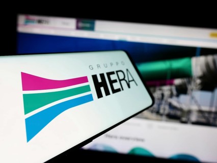 Stuttgart, Germany, 06-01-2024: Mobile phone with logo of Italian utility company Hera SpA in front