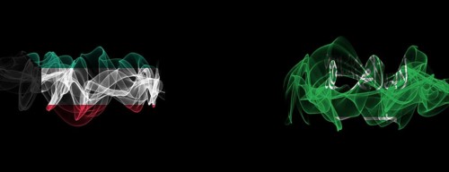 Flags of Kuwait and Saudi Arabia on Black background, Kuwait vs Saudi Arabia Smoke Flags