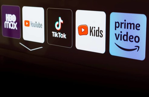 In this photo illustration the HBO Max, YouTube, TikTok, YouTube Kids and Amazon Prime Video logo