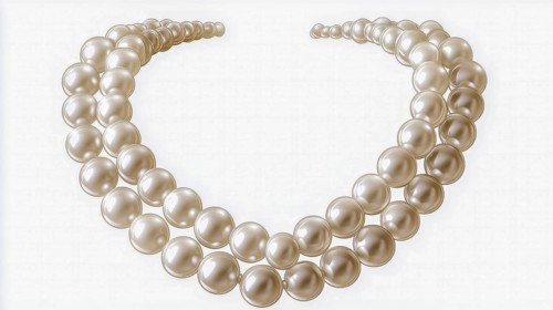 An elegant double-strand pearl necklace featuring lustrous, white pearls with a classic design, AI