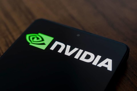 In this photo illustration, the Nvidia Corporation logo is displayed on a smartphone screen