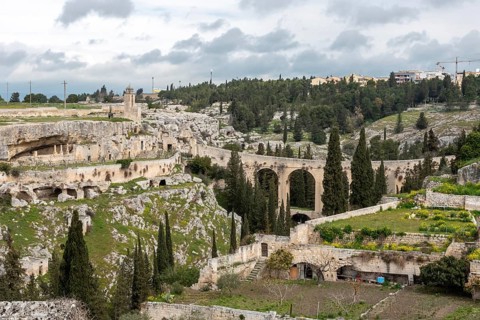 The famous aqueduct bridge from Roman times in Gravina, Southern Italy
