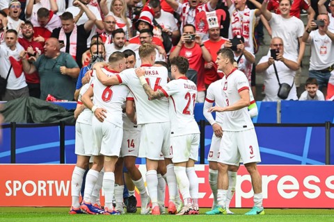 BERLIN, GERMANY - JUNE 21, 2024: Euro 2024 Groupe D match Poland vs Austria 1:3. Joy team of Poland