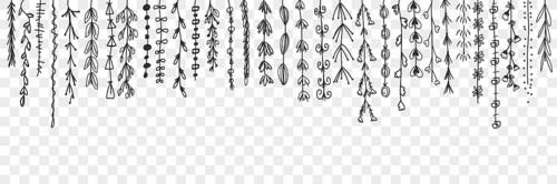 Hanging decorative lines with leaves doodle set. Collection of hand drawn hanging from above
