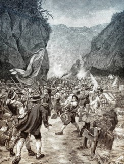 The Tyrolean Rebellion of 1809, Battle of Bergisel, between the forces of Emperor Napoleon I of