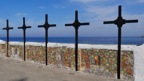 Crosses at the seafaring church of Santa Maria del Soccorso in Forio on the island of Ischia