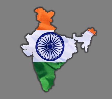 Outline map of India designed with the national flag