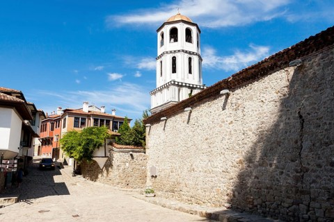 View of the bell tower of the church of St. Konstantin and Elena Church. Plovdiv, Bulgaria, Europe