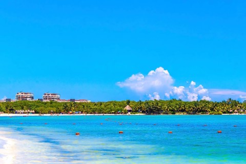 Playa del Carmen Quintana Roo Mexico 09. September 2023 Tropical mexican caribbean beach and sea