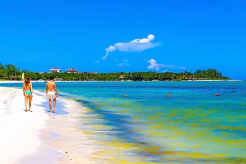 Playa del Carmen Quintana Roo Mexico 09. September 2023 Tropical mexican caribbean beach and sea