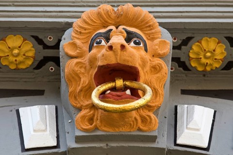 Portal detail on Münden Town Hall, Weser Renaissance, Hann. Münden or Hannoversch Münden, Lower