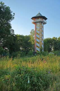 Lookout tower in the forest, Scheibenberg, Middle Ore Mountains, Ore Mountains, Saxony, Germany,
