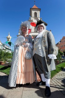 Costume wearer at the Venetian Fair, historical costume, in the castle courtyard, Ludwigsburg,