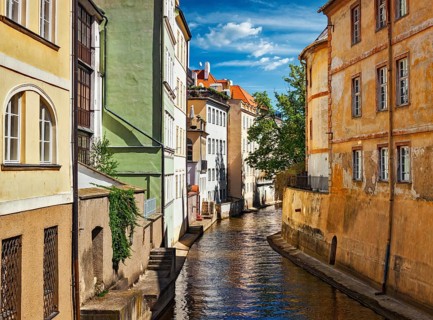 Prague Mala Strana canal and houses. Prague, Czech Republic, Europe