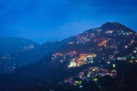 Night view of Shimla, the capital of Indian state Himachal Pradesh. Shimla, Himachal Prades, India,