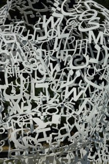 Sculpture Body of Knowledge by Jaume Plansa 2010, detail, letters, numbers, chaos, tangle,