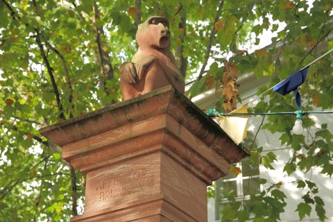 Figure with Monkey on Monkey Gate Fountain, Pump Fountain, Fountain, Monkey Gate Square, Old