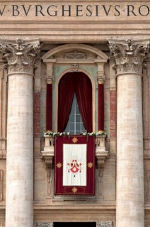 St. Peter's Basilica, Basilica of St. Peter with coat of arms banner of Pope Benedict XVI, balcony