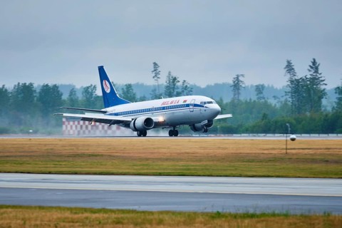 MINSK, BELARUS, JUNE 15, 2018: Belavia belarusian airlines flight Boeing 737-300 plane landing on