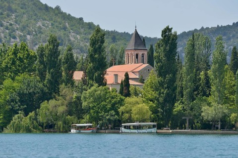 Visovac Monastery on the island of Visovac, Krka National Park, Šibenik-Knin County, Dalmatia,