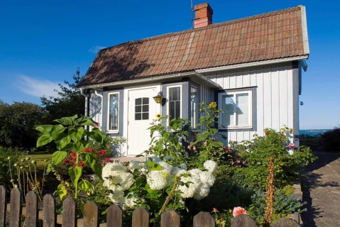 Wooden house with front garden in the small place, village, village, swedish, lovely, living,
