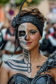 Woman in historic clothing, Moors and Christian Parade, Moros y Cristianos, Jijona or Xixona,
