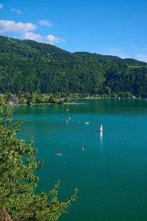 Lake, mountains, forest, boats, summer, Lake Millstatt, Döbriach, Carinthia, Austria, Europe