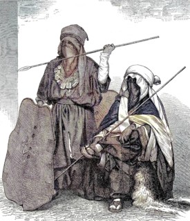 Armed men of the Tuareg people in 1869, Berber people in the Sahara desert and the Sahel, Africa,