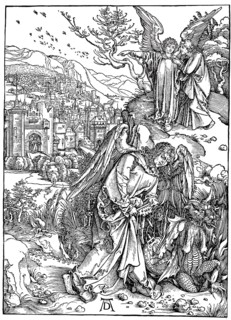 Ildercycle The Apocalypse, the angel with the key hurls the dragon into the abyss and another angel