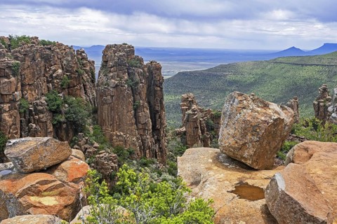 Dolerite columns at Valley of Desolation in the Camdeboo National Park in the Karoo near the town