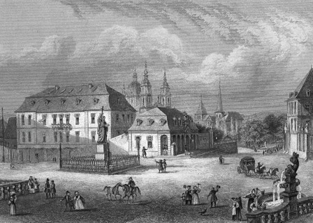 Bonifatiusplatz and Bonifatius Monument in Fulda, Hesse, Germany, 1850, Historical, digitally