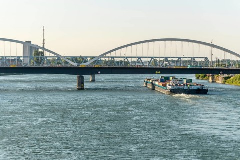 The Rhine between Strasbourg and Kehl seen from the garden of the two banks. Bas-Rhin, Collectivite