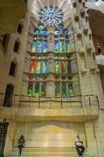 Interior view of the Familia Sagrada by the architect Antonio Gaudi in Barcelona, Spain, Europe