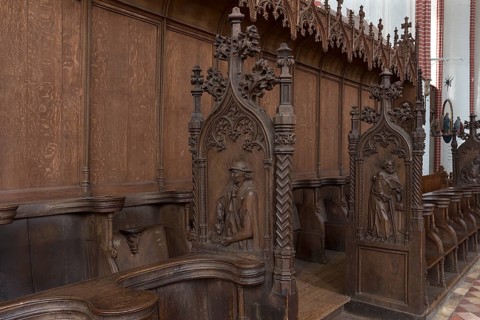 Choir stalls from the 15th century, Bardowick Cathedral, Bardowick, Lower Saxony, Germany, Europe