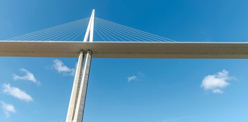 Millau viaduct, cable-stayed bridge over Tarn valley. The highest road bridge in the world. A75