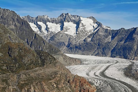 Great Aletsch Glacier, the heart of the Jungfrau-Aletsch-Bietschhorn UNESCO World Heritage Site,
