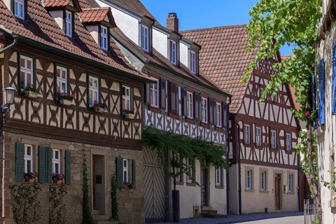 Historic half-timbered houses, 17th century Zeil am Main, Lower Franconia, Bavaria, Germany, Europe