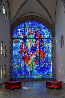 Monumental stained glass window La Paix, the Peace, by Marc Chagall in the Chapelle des Cordeliers,