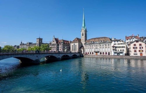 Fraumünster Church, Münster Bridge and Limmat River, Zurich Old Town, Zurich, Canton Zurich,