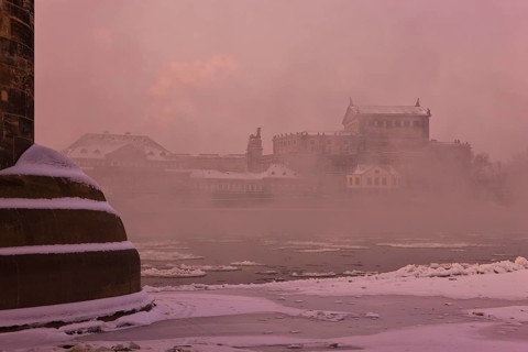 Dresden morning fog over the Elbe