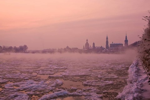 Dresden morning fog over the Elbe