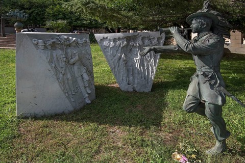 Sculpture of a trumpeter at a soldier's grave, Monumental Cemetery, Cimitero monumentale di