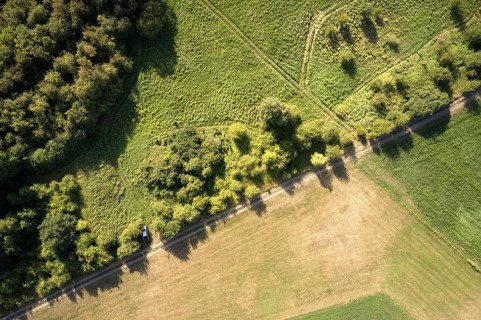 Aerial view of the Kolonnenweg along the former inner-German border, marking the green belt between