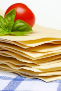 Uncooked lasagne leaves, tomato and basil, pasta, noodles
