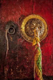 Decorated door handle of gates of Hemis gompa (Tibetan Buddhist monastery) . Ladakh, India, Asia